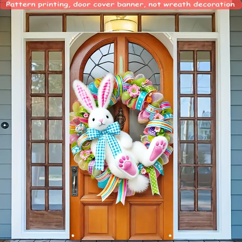 1Pcs Easter Decoration Door Banner, Cute Bunny and Wreath Pattern, High Saturation Colorful Background Wall Decor, Perfect Easter Party Decoration