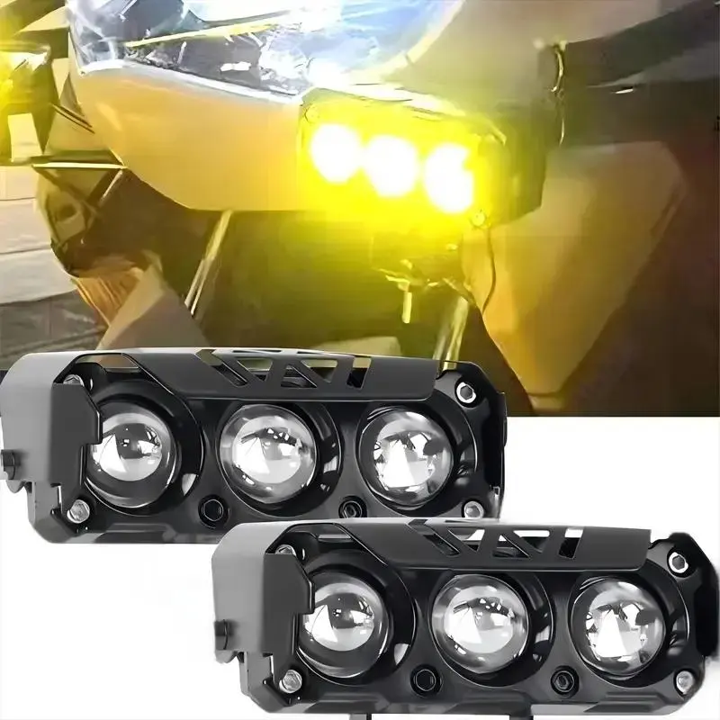 2PCS Motorcycle LED Spotlight Dual Color Hi/Low Beam Fog Lamps for Car Trucks SUV UTV 12V 24V Motorcycle Mini 3Lens Headlight Driving Light,toolupgrade