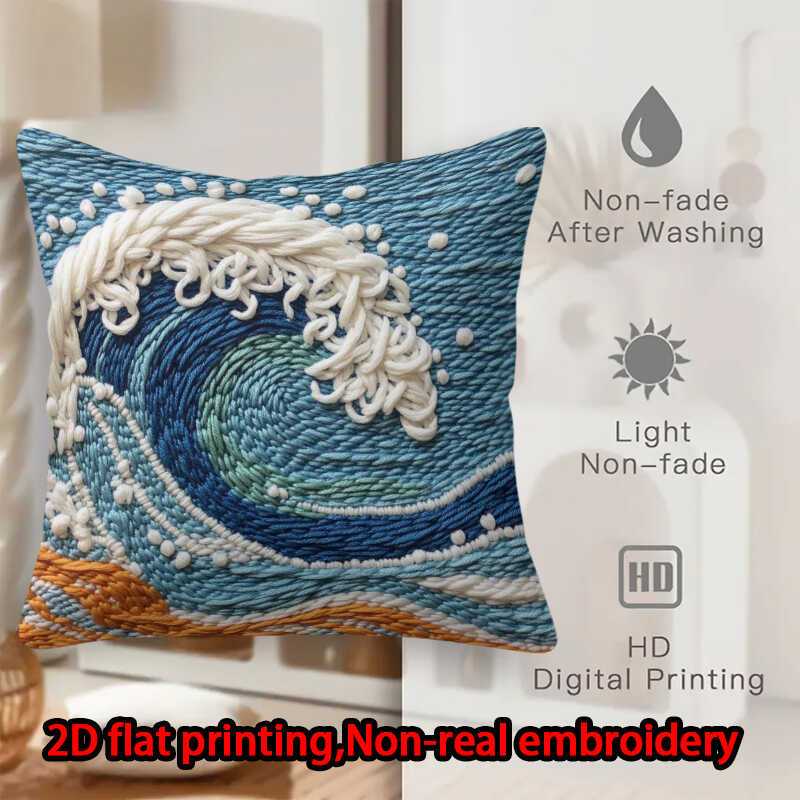 2D flat print 1pc short plush decoration single-sided pillowcase waves curling foam non-real embroidery Machine washable multi-size pillowcase suitable for bedrooms living rooms sofa(excluding pillow core)