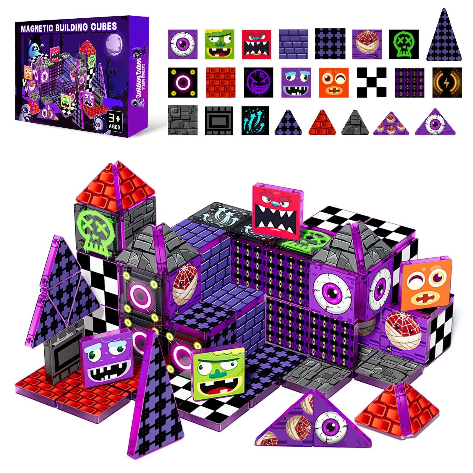 【New Sticker Set】60PCS,1.48inch Creative Sticker Magnetic Tiles,Big Eye Monster Series，Magnet Building Blocks Cubes Construction Stacking Educational Assembly Toy Preschool STEM Play Creative Playboard for Toddler Kids Ages 3+,Kids Toys best gift