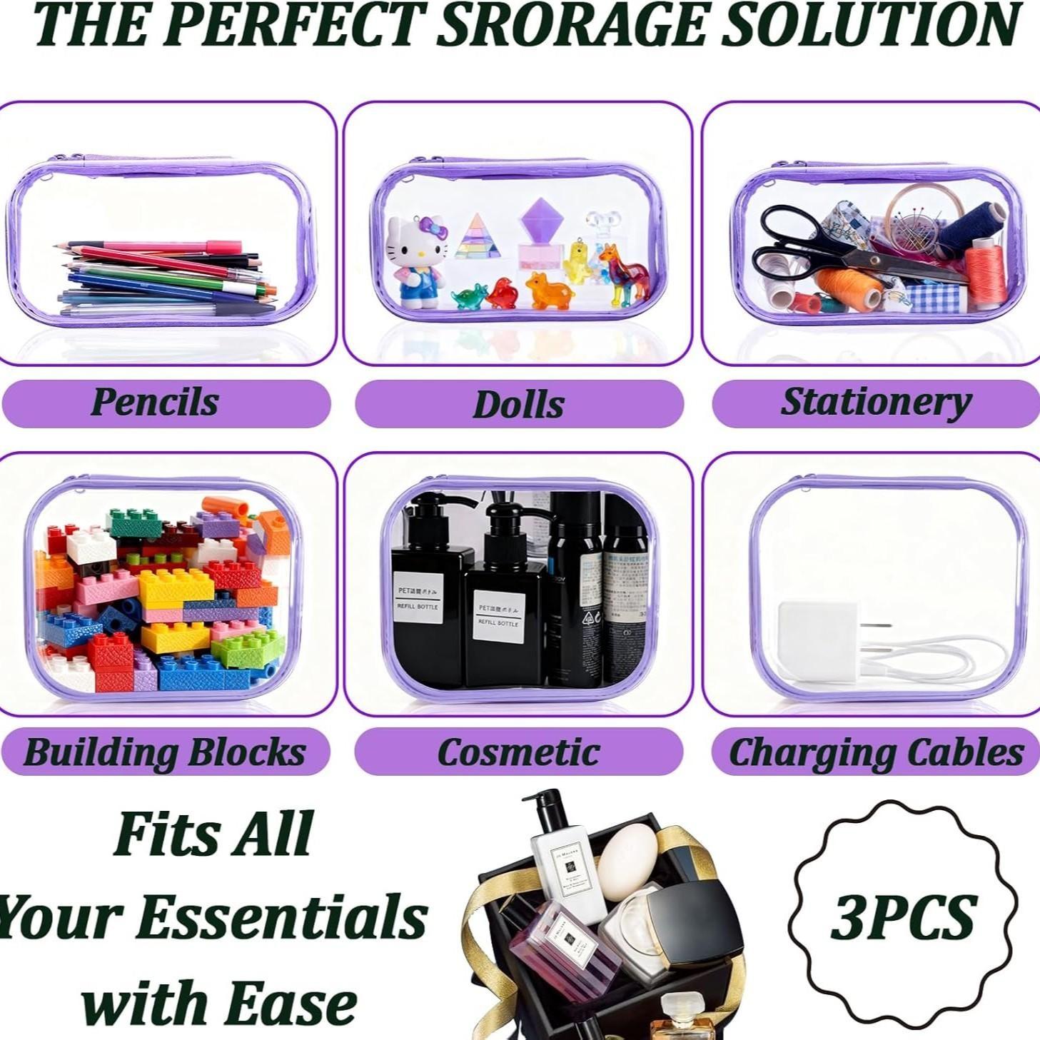 Transparent Storage Box Set, Toy Marker Makeup Organizer Bag, Cosmetic Storage Box, Home Socks Underwear Zipper Desktop Container, Universal Use, Multifunctional Organizer