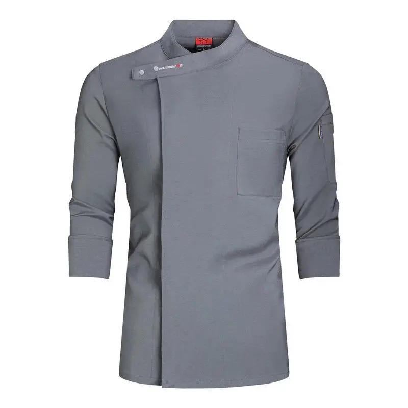 Grey Long Sleeve Chef Jacket Hotel Costume Chef Coat T-Shirt Kitchen Uniform Restaurant Bakery Breathable Cooking Clothes Apron