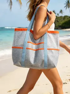 1pc  Ladies' tote bag, contrasting color shoulder bag, fashionable, versatile, casual, simple and trendy, suitable for commuting, beach travel, ladies' tote bag