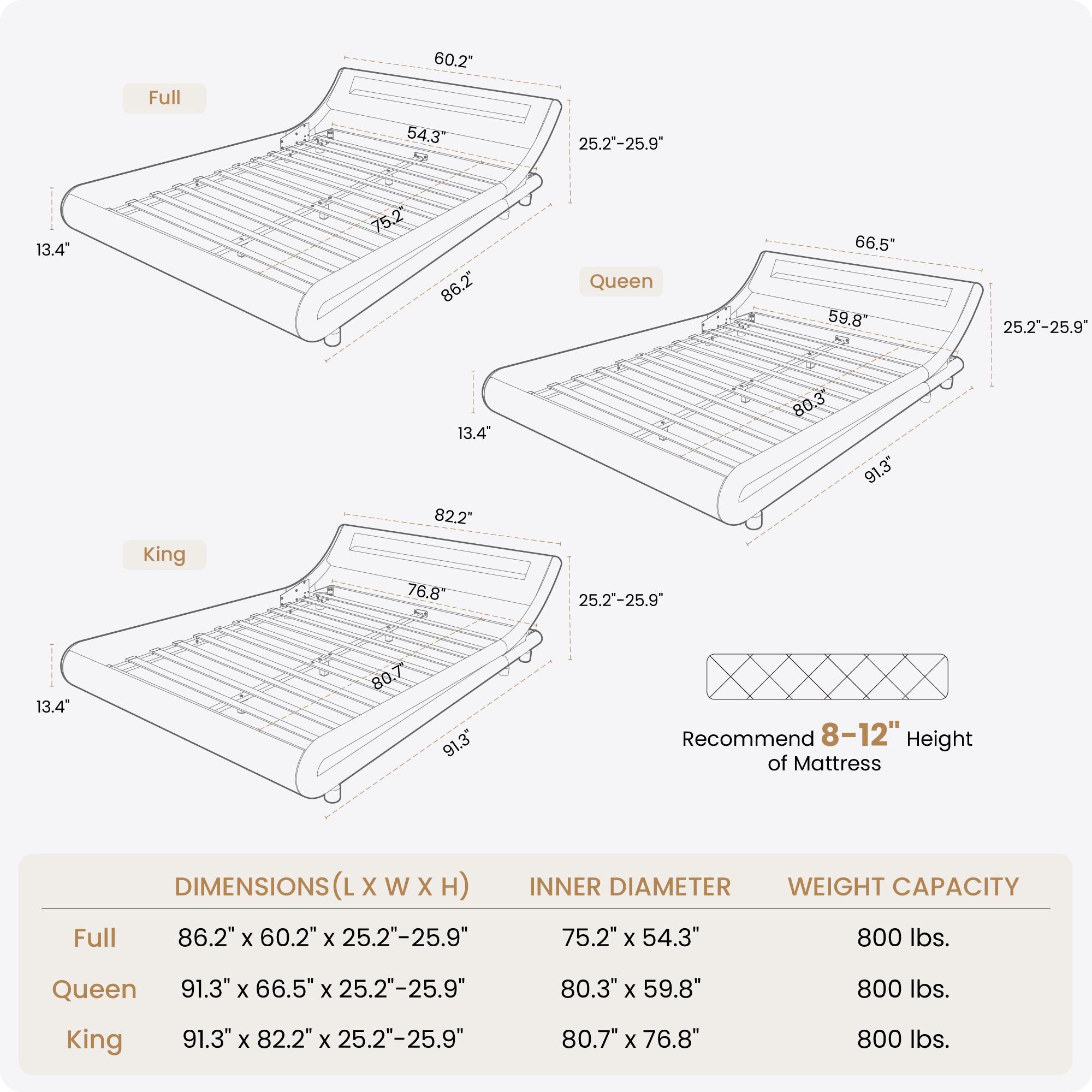 SHA CERLIN Deluxe LED Bed Frame with PU Leather Upholstered Adjustable Headboard,Modern Low Profile Sleigh Design,Heavy Duty Wood Slat Support,No Box Spring Needed,Full/Queen/King Size#ChristmasGifts#TikTokShopBlackFriday