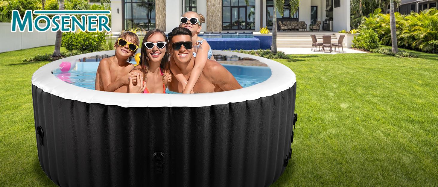 Lilypelle Large Bubble Massage Spa, Inflatable Hot Tub with130 Air Jets, PVC Cover, Pad and Pump, Durable Thick Materia, 4 Person Capacity, 73"x73"x25", Round