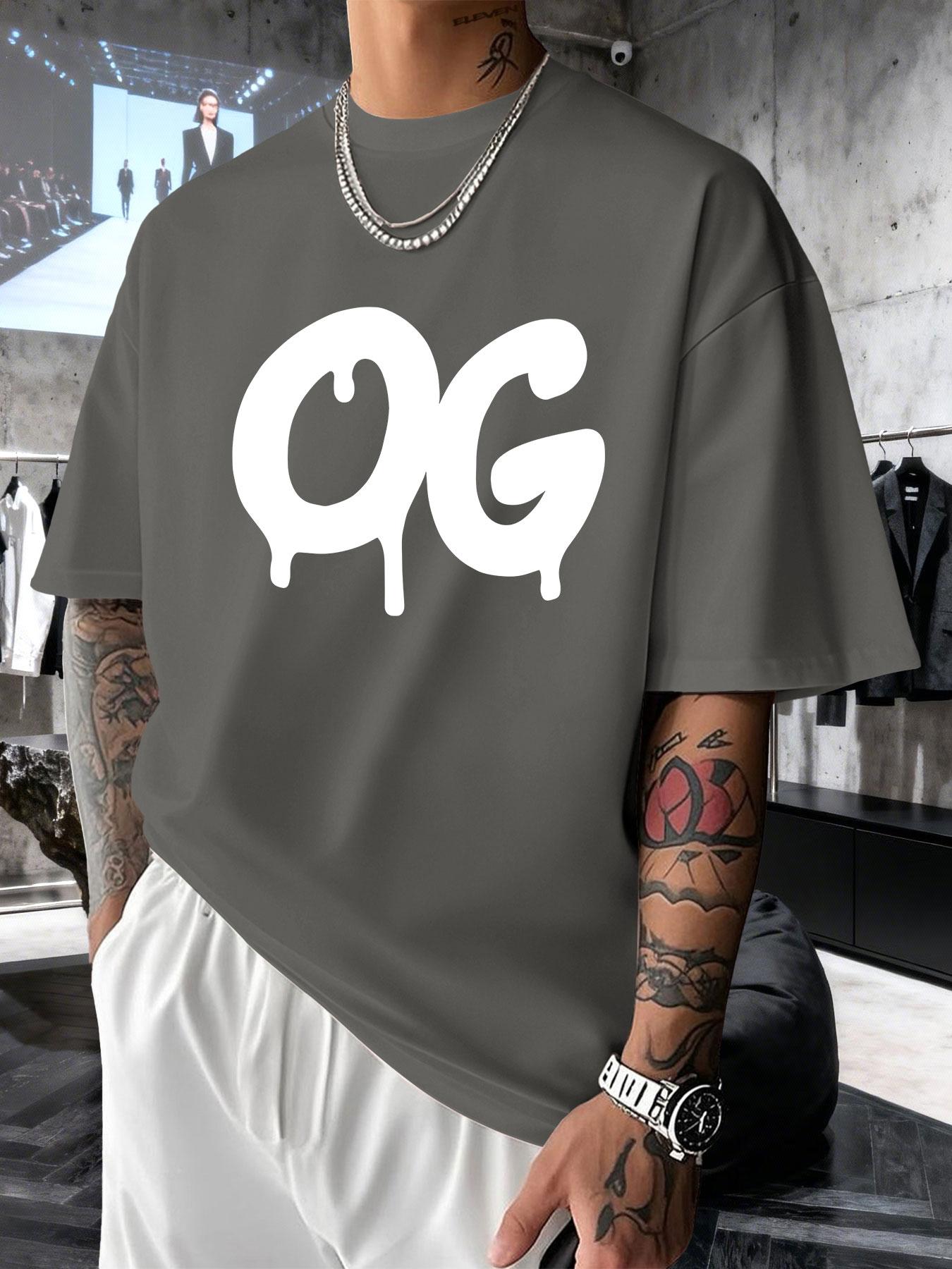 Men's Short Sleeve T-Shirt Summer Og Creative Graffiti Print, American Streetwear Original Gangster Loose Fit Long Top
