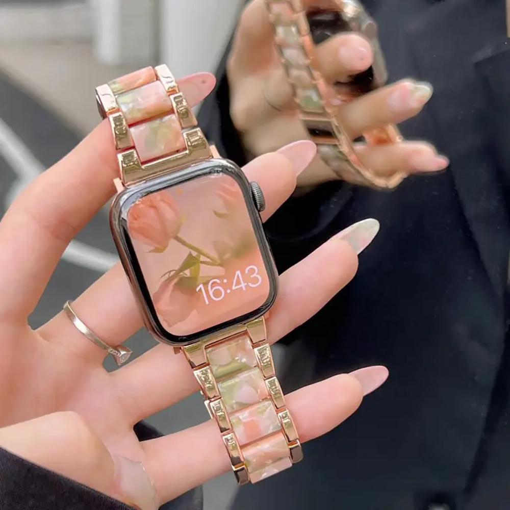Metal Resin Band for Apple Watch Series 11/10/9/8/7/se/6/5/4, Dual Color Strap for Iwatch Ultra 49mm 46mm 45mm 44mm 42mm 41mm 40mm Smart Watch Straps Smartwatch Strap