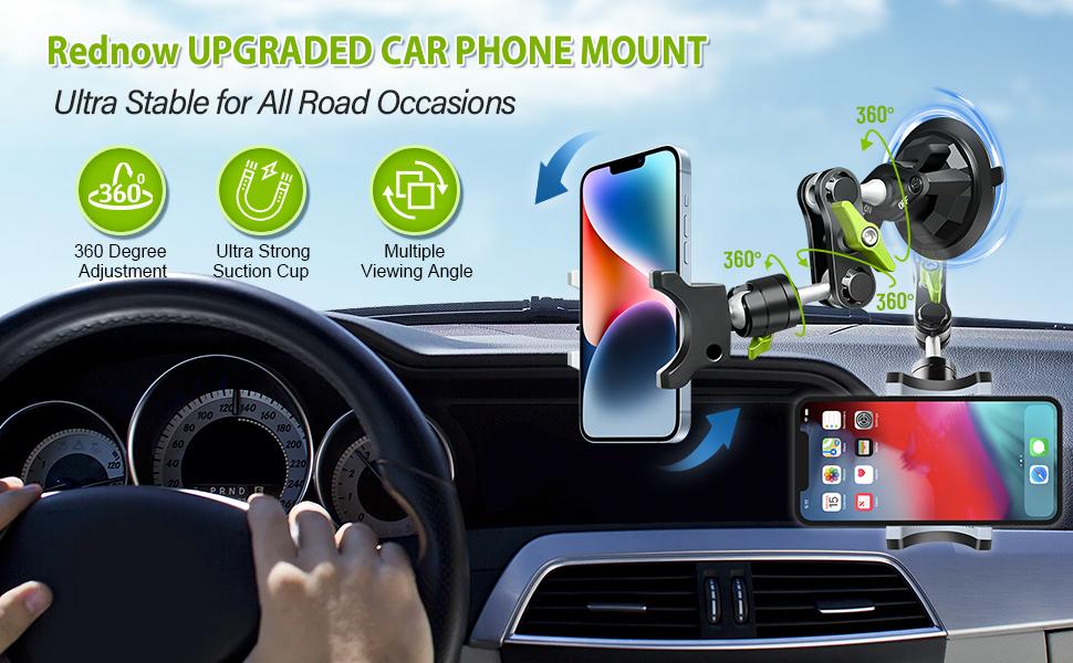 Joytutus 360° Rotating Suction Cup Phone Mount for Car Universal Ball Head Arm Adjustable Holder for Video Recording Vlogging Dashboard Windshield Sunroof with Strong Suction Power and Easy Installation