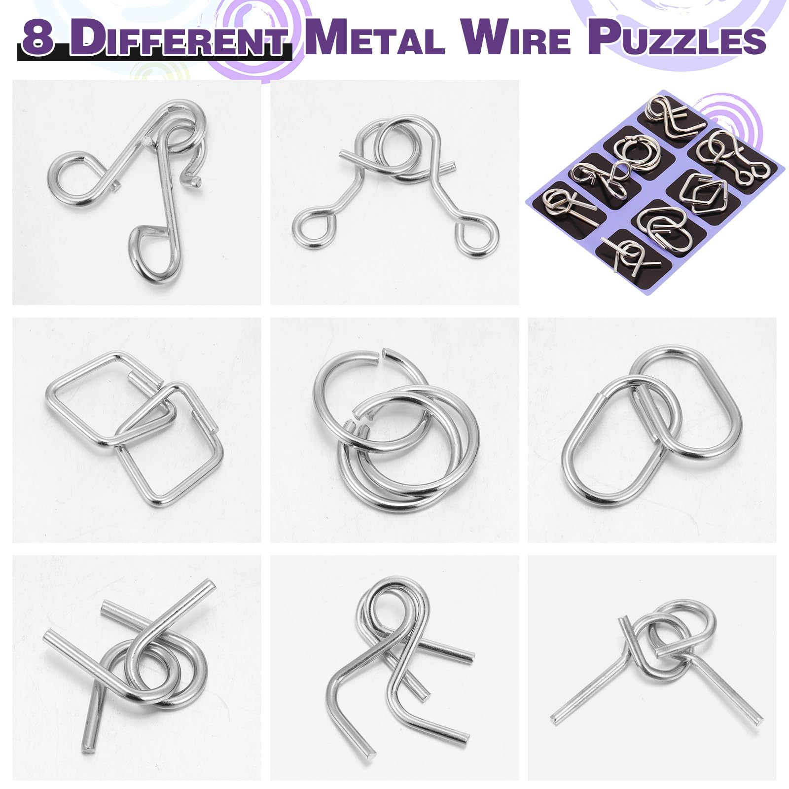 24pcs Metal Montessori Puzzle Solving Metal Wire Puzzle Pieces Solution Set 5.9''×7.08" Brain Teaser Wire Puzzle Chain Logic Educational Game Challenges Stress Relief Toys Thanksgiving Holiday Gift Ideas For Kids Men's Valentine Gifts