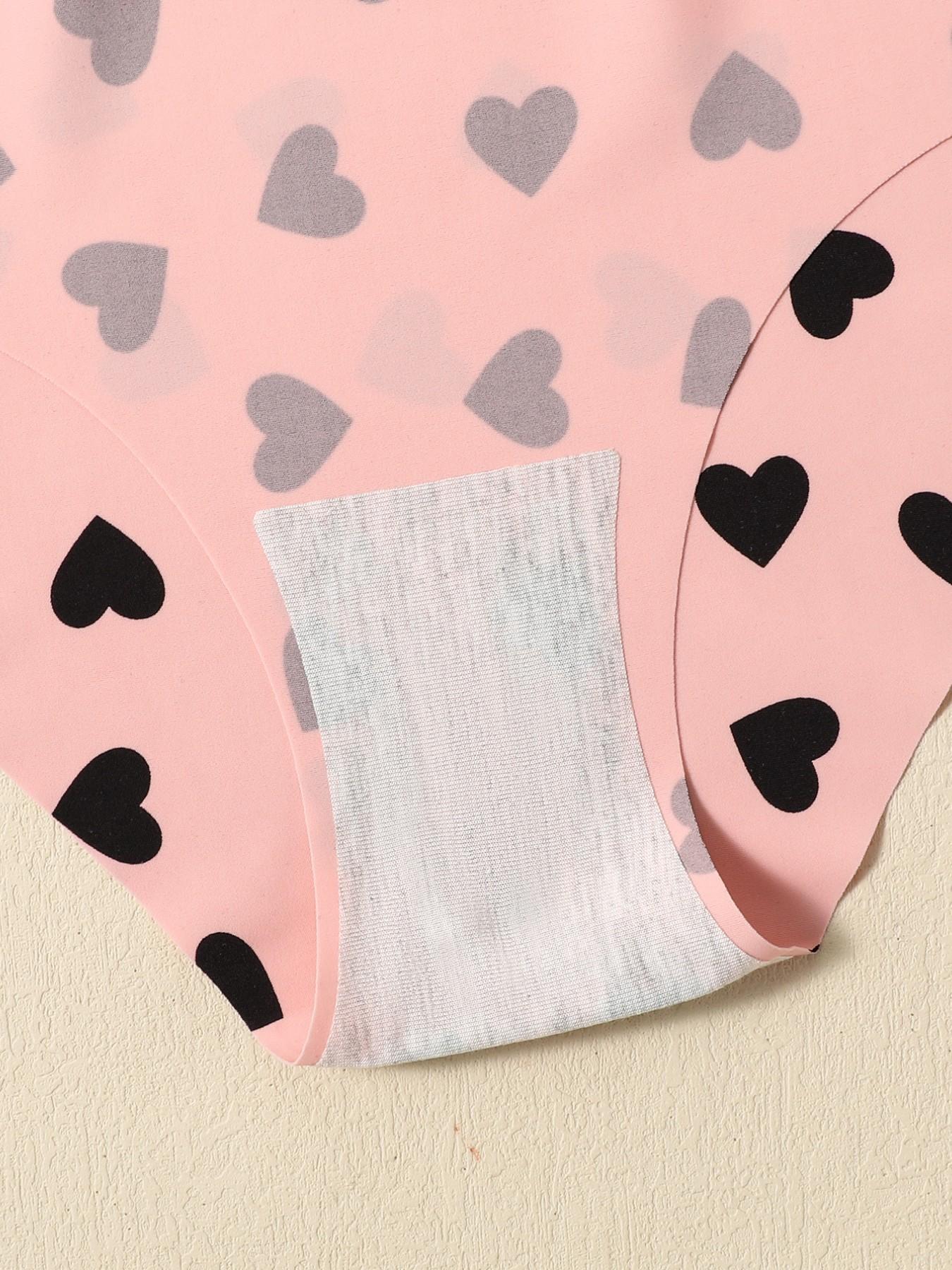 Women's Heart Print Panties, Soft Comfortable Invisible Fit, Triangle Underwear Set, 6 Pieces, Skin-Friendly