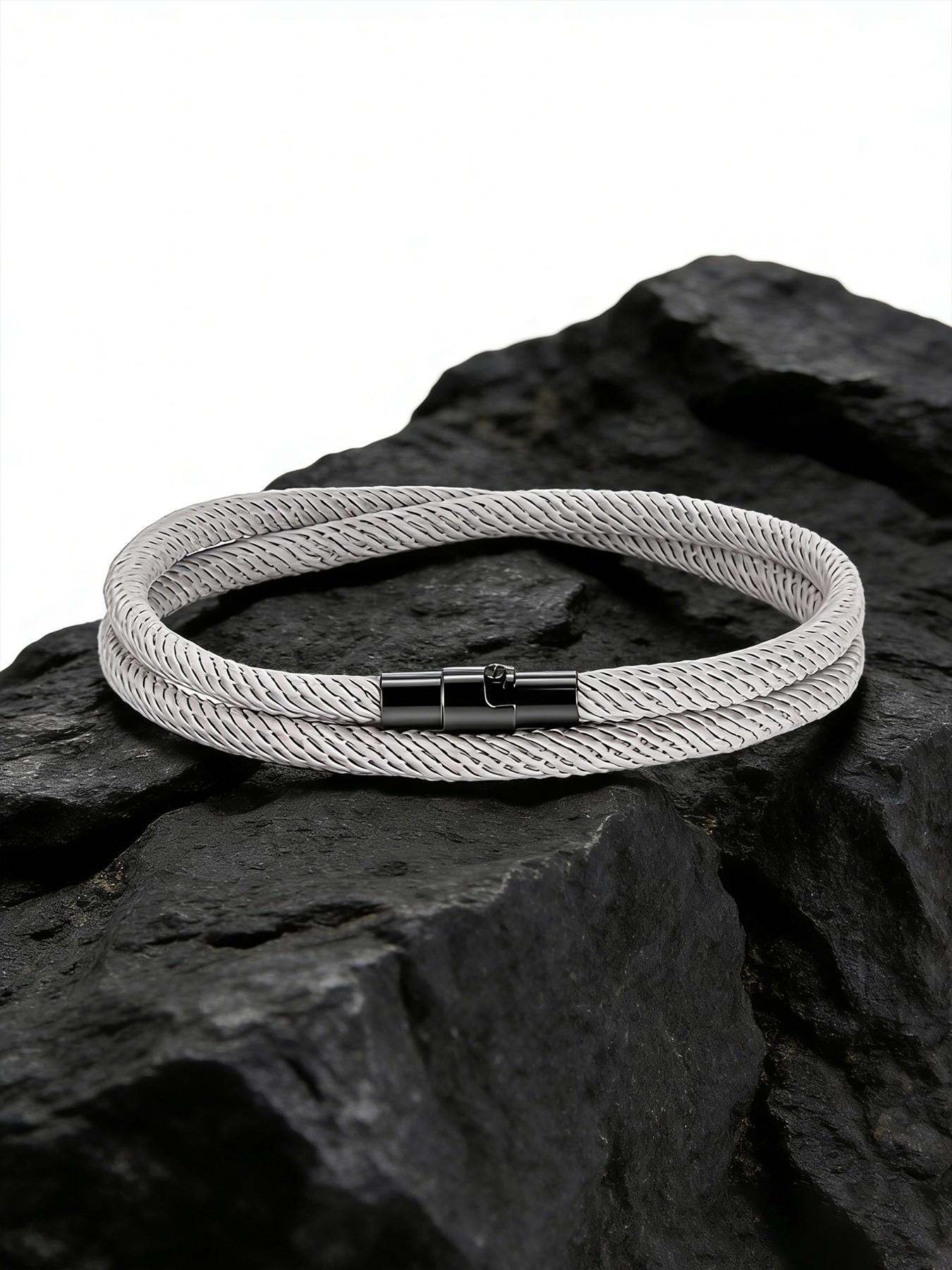 1pc Men's Minimalist Braided Rope Bracelet, Magnetic Clasp, Waterproof & Durable Wristband, Ideal for Everyday Wear & Gifting, Perfect Boyfriend & Father's Day Gift