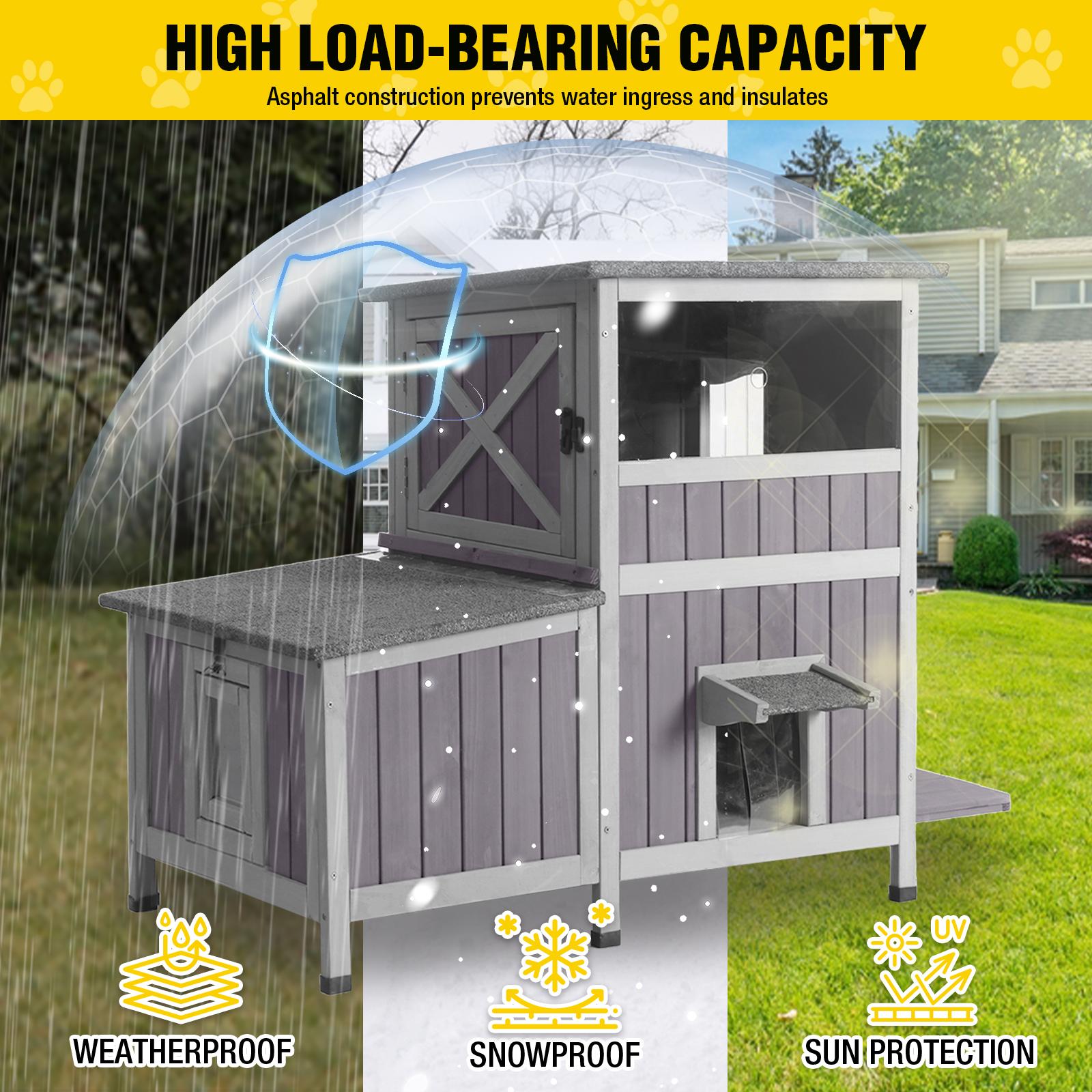 Aivituvin-AIR7033-IN-HP Heated Winter-Proof Feral Cat House | Insulation Liner| Heated Pad,Two-Stroy Insulated Outdoor Cat Shelter with Heater