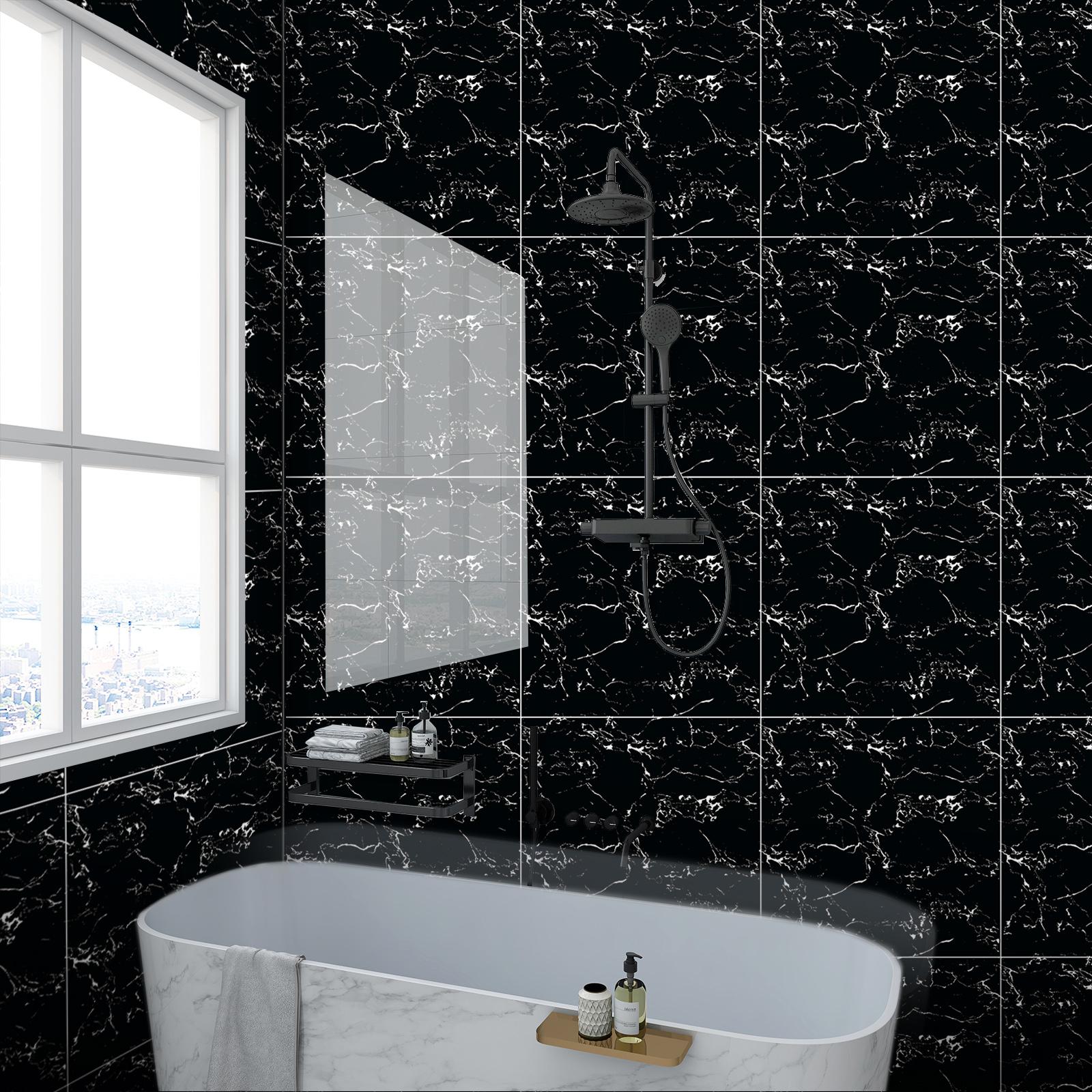 Self-Adhesive Marble Tile Stickers Set, Decorative Wall Sticker, Wall Decal, Waterproof PVC Wall Decor, Durable Floor Tiles, Easy to Apply and Remove, Perfect for Living Room Kitchen Bathroom