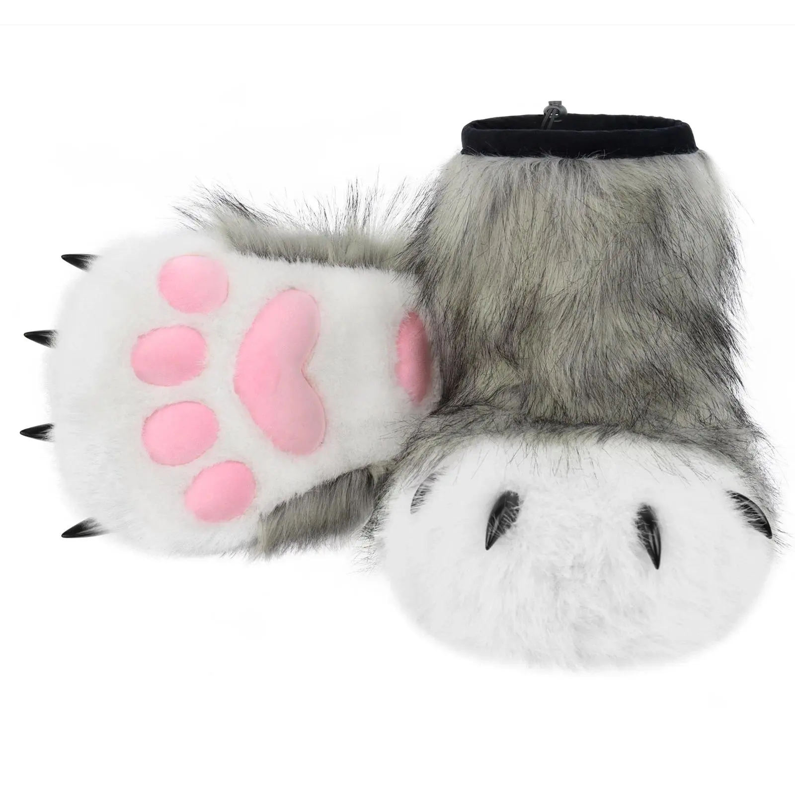 Furry Animal Paw Slippers Fuzzy Boots Cat Fox Wolf Bear Claw Shoes Cosplay Costume Accessories