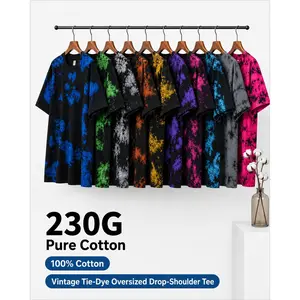 Men's New Vintage Water Washed Short Sleeved 230g Heavyweight Pure Cotton Tie Dye T-shirt Oversized Loose Sleeved Top for Women Trendy Short Sleeved Shirt