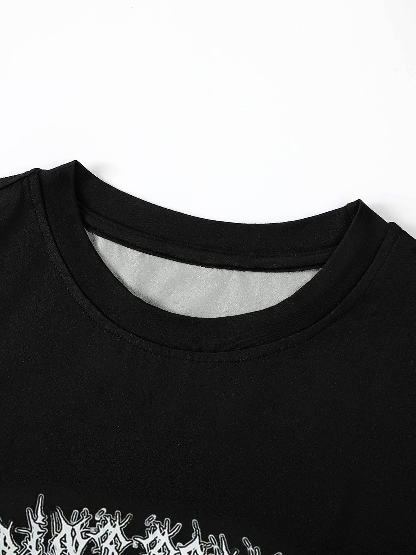 Men's Retro Eye & Cross Graphic Oversized T-Shirt, Gothic Streetwear Top, Long Loose-Fitting Floral Pattern, No Button or Zipper