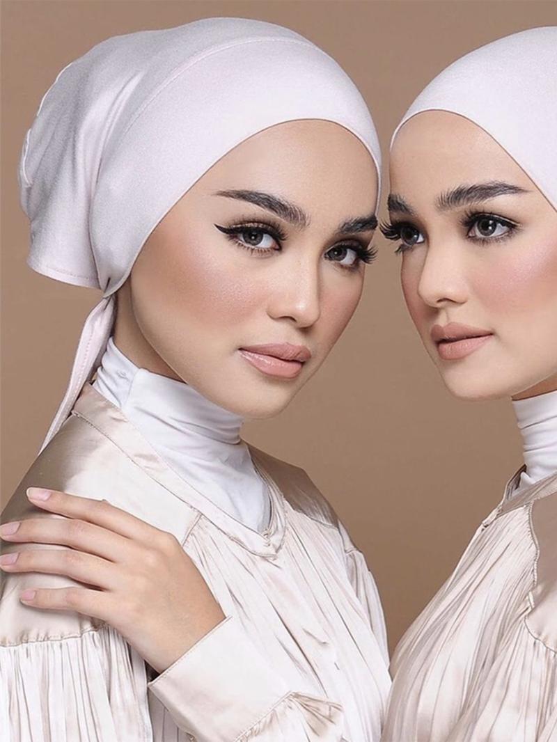 1 Piece Muslim Drawstring Headscarf, Adjustable Hijab Tube Cap Under Scarf, Elegant Casual Chic Solid Color Turban For Women, Convenient Accessories For Daily Wear