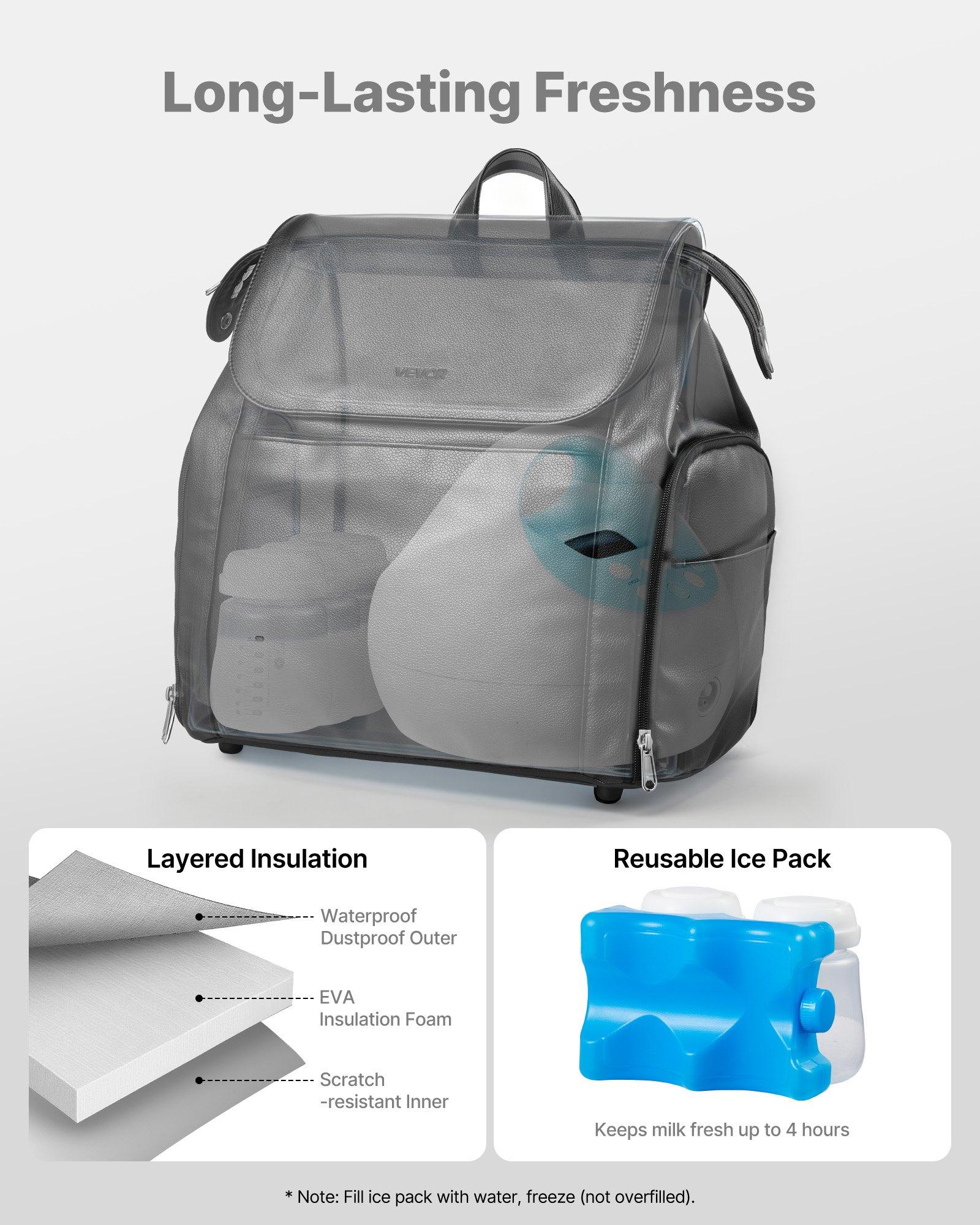 fathersdaygift  VEVOR Breast Pump Backpack, Breast Feeding Bag with Ice Pack, Fits for S1/S2, Pumping Accessories Breastmilk Storage, Portable Pump Carrying Case for Work, Travel and Family Use, Black