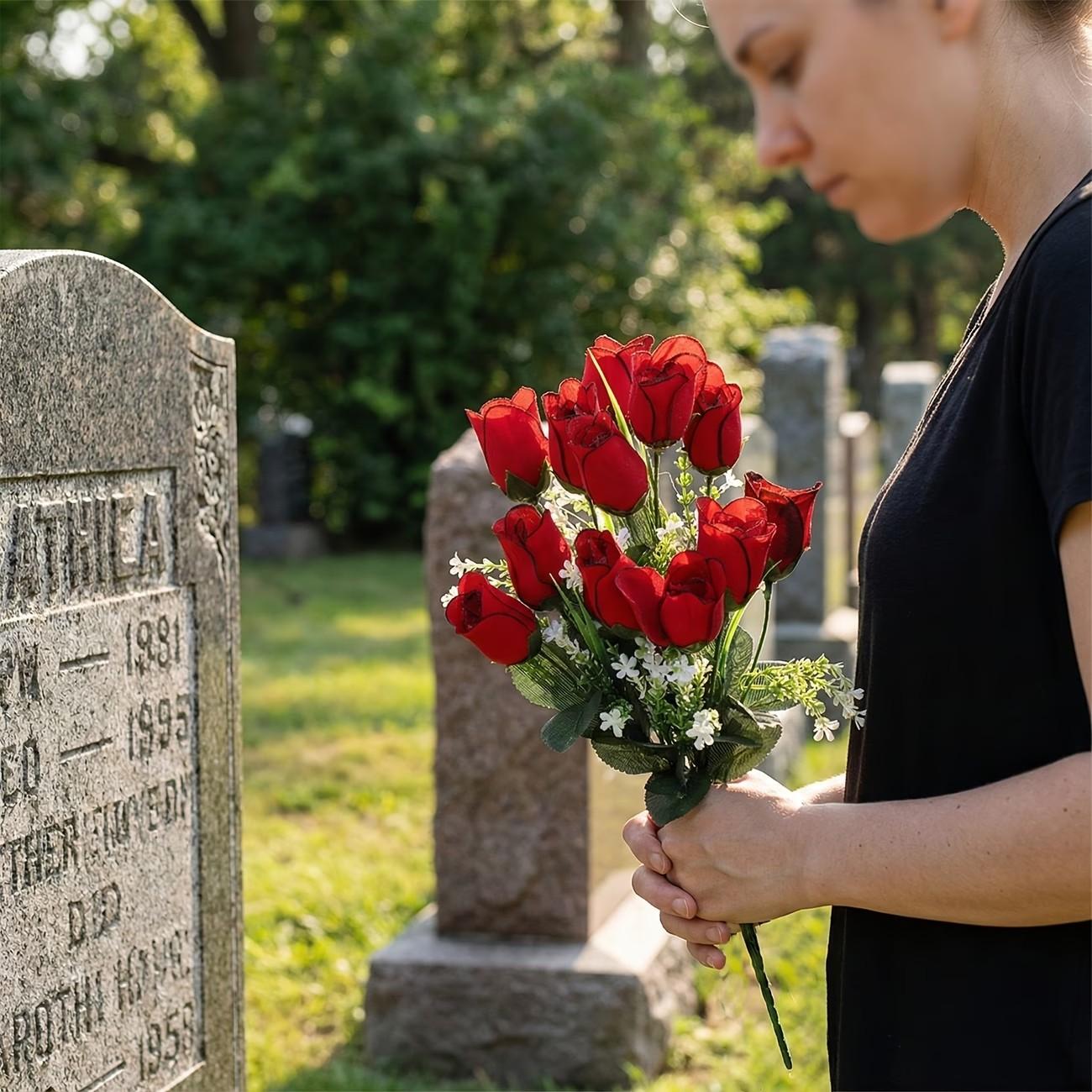 2-Pack Artificial Cemetery Flower Bouquets, Decorative Funeral Flowers for Graveyard Decoration, Outdoor Tombstone Placement, Suitable for Grave Vases