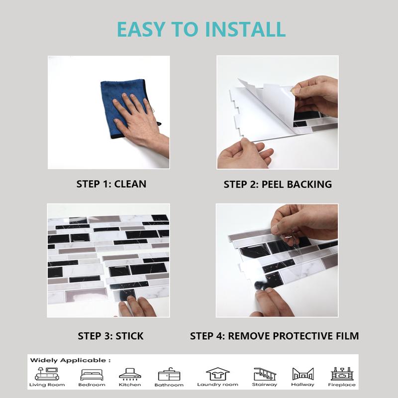 AOZEY Marble Pattern Wall Sticker 26 Pcs Backsplash Stick Tiles Self-adhesive Peel & Stick Kitchen Bathroom Decor Non-toxic Odor-free PVC Decorations