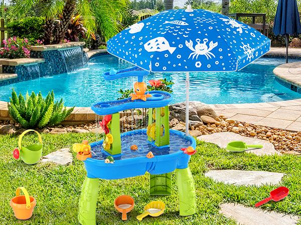 3-Tier Water Table for Toddlers,Summer Showers Splash Tower Water Table for Kids,Water Toys with Umbrella,Suit for Outdoor/Indoor Sensory Toys for Kids,Birthday Christmas Halloween Gift for Boys & Girls