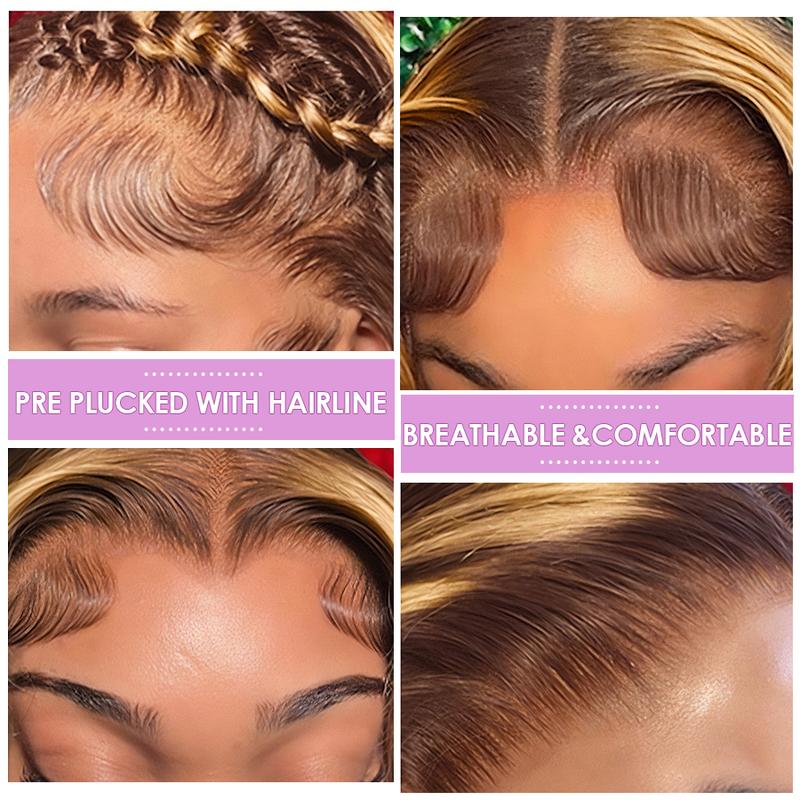 Pizazz Hair Honey Blonde Lace Wig Human Hair 220 Density 4/27 Highlight Ombred Colored 13x6 HD Lace Front Wigs Human Hair Body Wave Lace Front Wig Human Hair Pre Plucked Lace Frontal Wigs Human Hair for Women