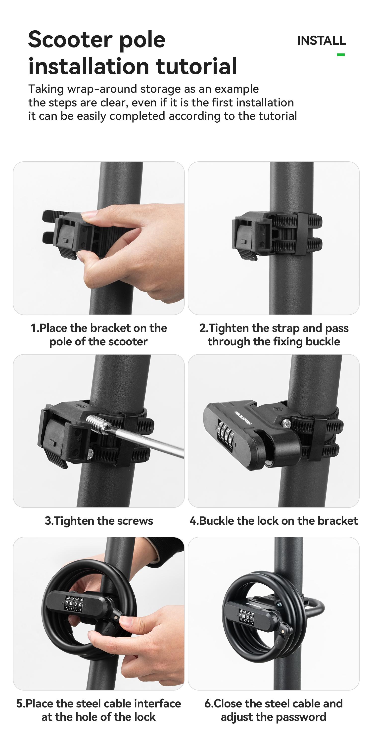 ROCKBROS U-Lock and Cable Scooter Bike Lock Anti-theft Lock