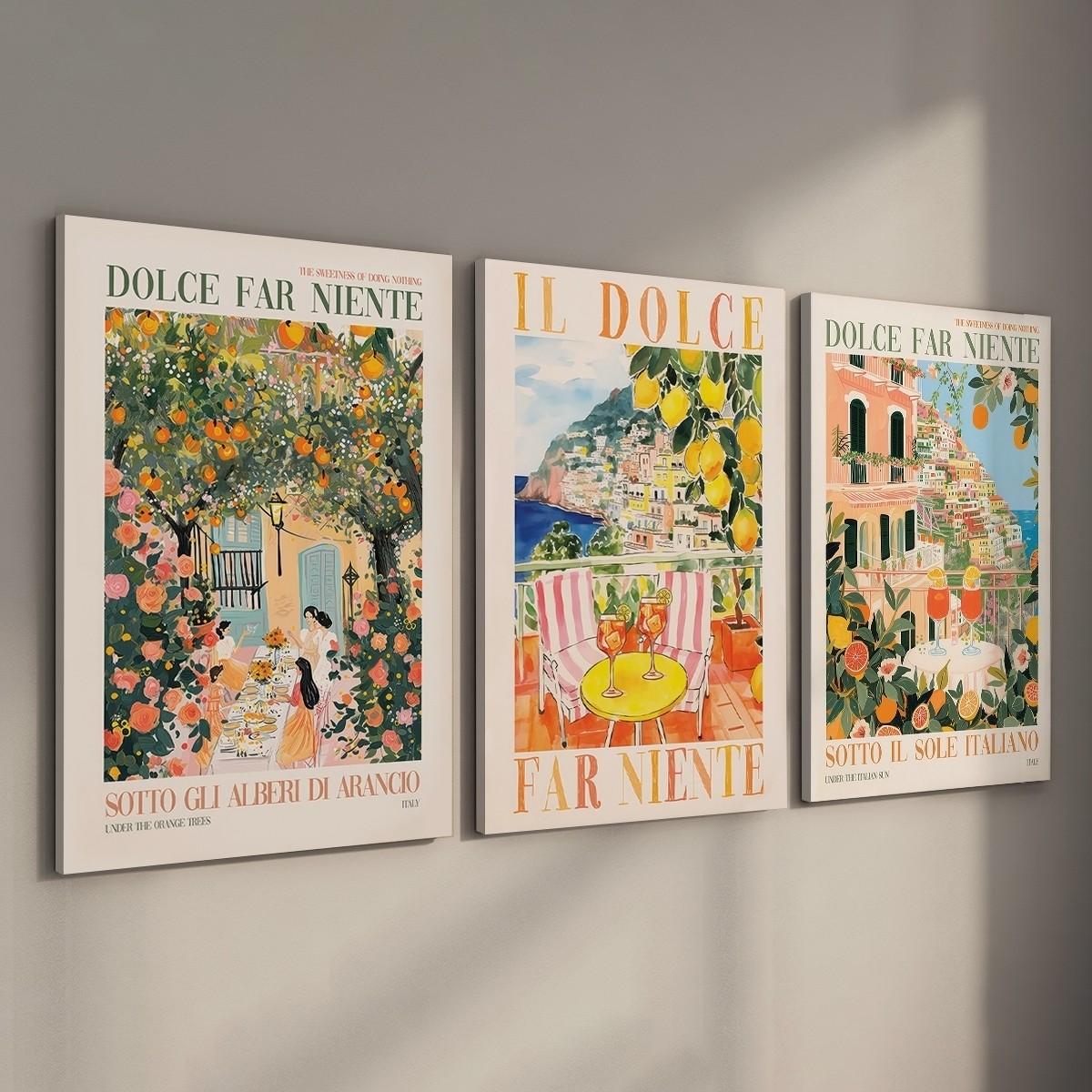 3-Piece Unframed Modern Italian Travel Poster Set | Ready-to-Hang Canvas Wall Art | Home Decor for Bedroom Living Room Dining Room Bathroom Dorm | Ideal Gift Artwork