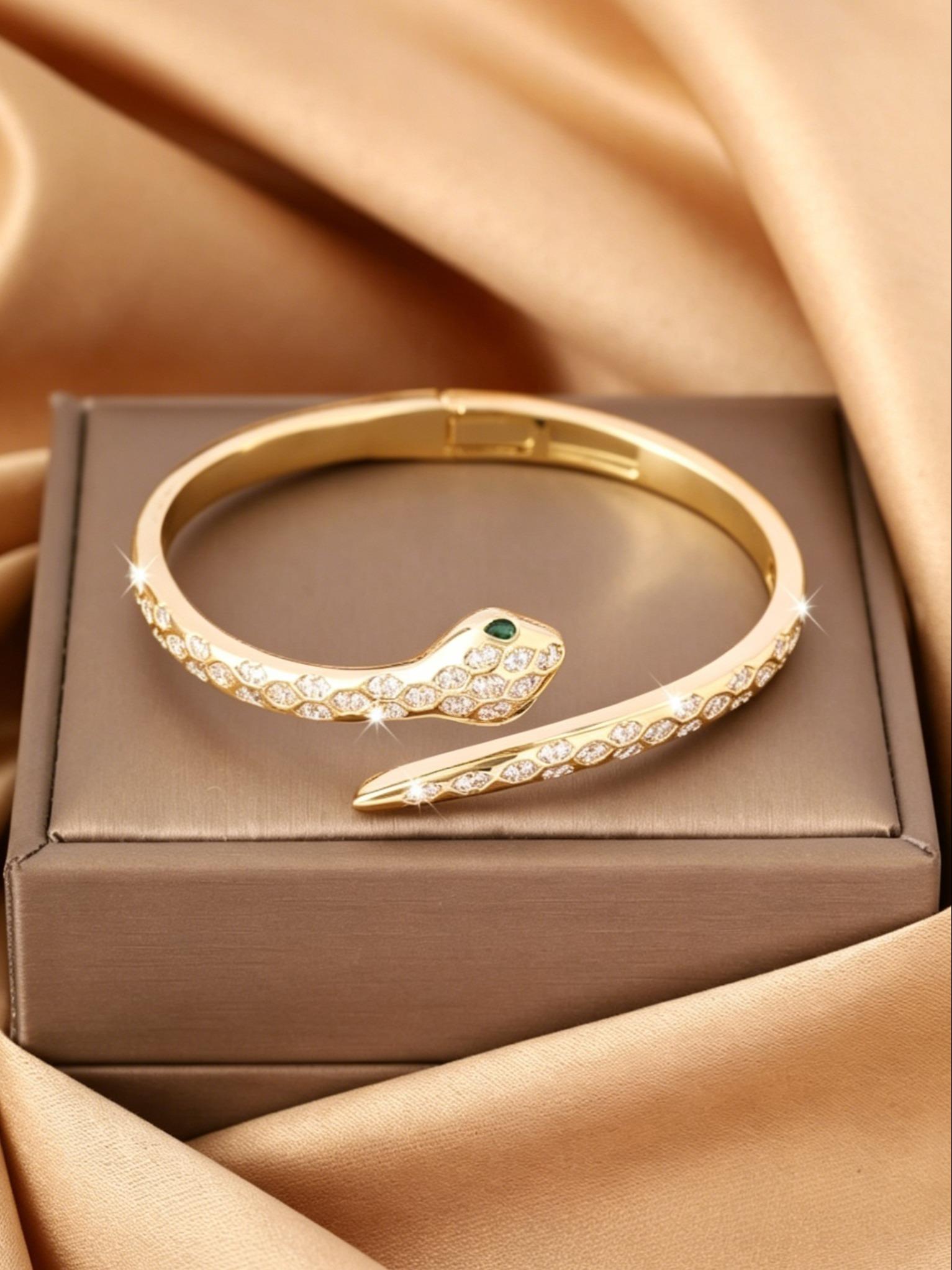 Snake Zircon Bracelet, Eye Snake Head Open Design, Lightweight Luxury Fashion Jewelry, Versatile Personality Accessory