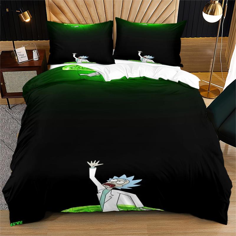 Rick and Morty Pattern Duvet Cover Set, Soft and Durable Bedroom Bedding Set for Kids and Teens, Includes 1 Duvet Cover and 1 or 2 Pillowcases