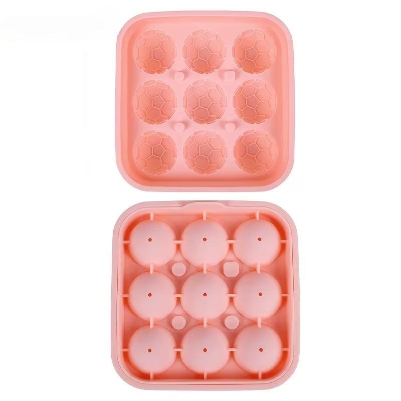 9-Cavity Silicone Soccer & Hockey Puck Ice Cube Tray with Lid – Round Ice Mold Whiskey Ice Cubes Mold for Whiskey, Cocktails, and Party Drinks – Easy Release, Flexible, and Durable – Ideal for Home Bars and Sports-Themed Parties