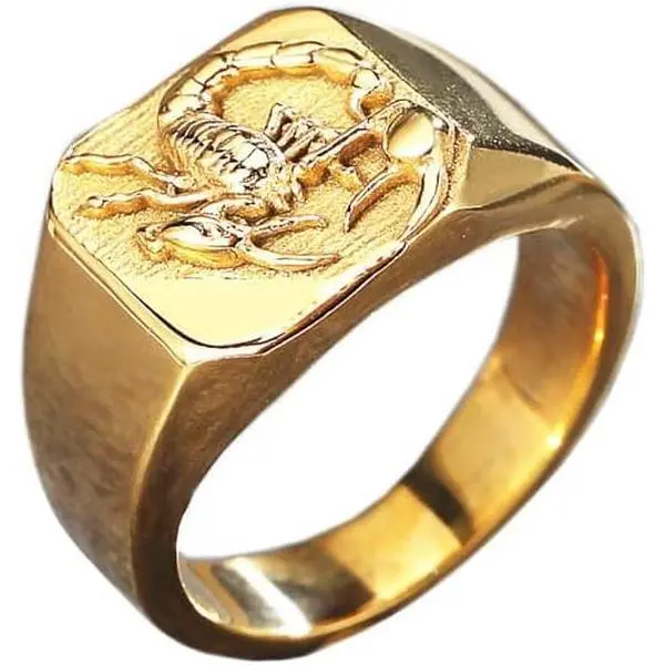 Men Stainless Steel Personalized Scorpion Engraved Signet  Ring |   Hop Statement Band, Comfort Fit