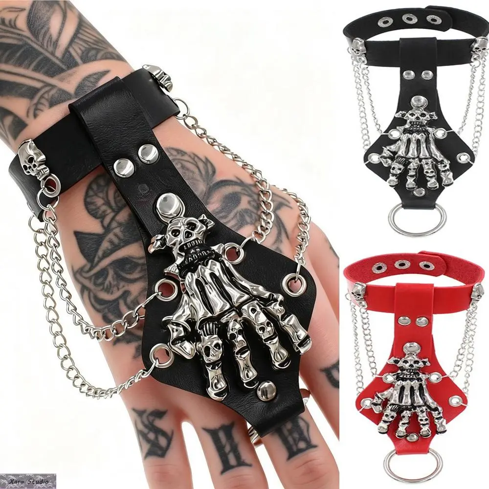 Eco-friendly PU leather cross-border European and American punk gothic skull claws retro ring bracelet bracelet bracelet jewelry