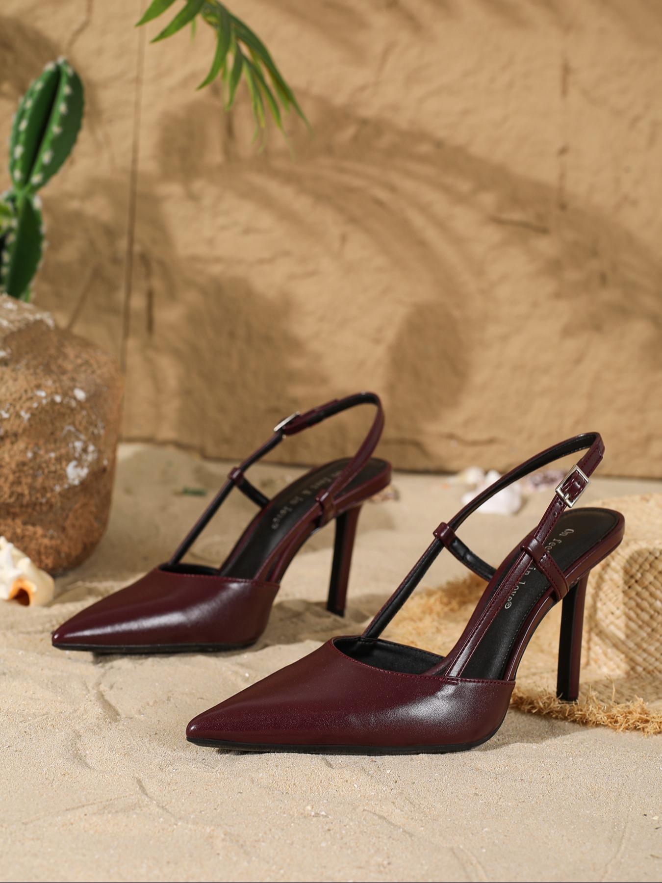 Women's New Fashion High Heel Pointed Toe Backless Strap Thin High Heel Single Shoe, Patent Leather, All Seasons, Sexy Style