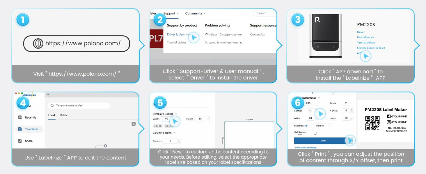 PM220 Label Makers, Bluetooth Portable Thermal Printer, Mini Printer  for Study, Office, Mailing,Printing Paper for Phones & PC
