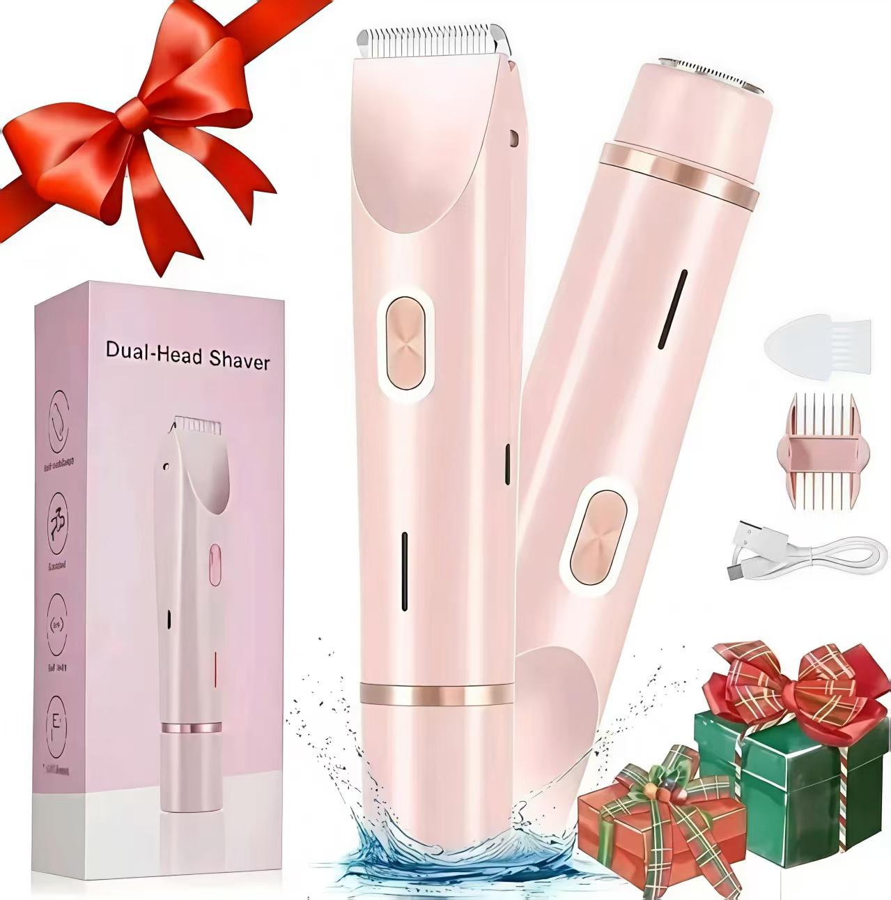 Women's Bikini Trimmer, Underarm Trimmer, Electric Shaver & Razor, Rechargeable 2-In-1 Body and Face Hair Removal, Dual Head Design, Ipx7 Waterproof