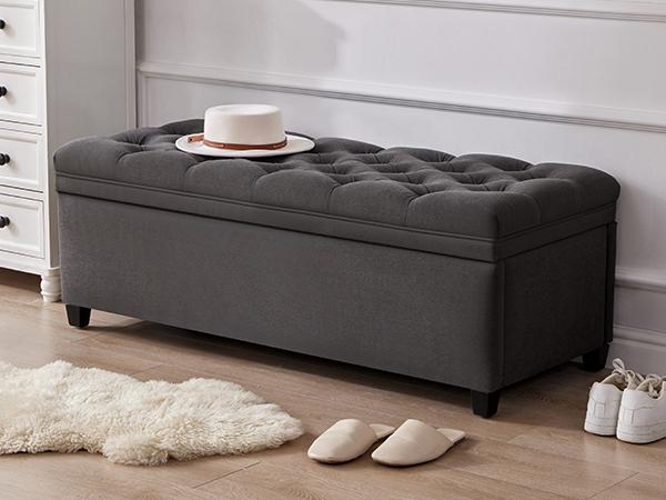 50" Storage Ottoman Bench, Tufted Ottoman with Storage Bench for Living Room, Large End of Bed Bench Ottomans, Modern Entryway Benches, Window & Bedroom Benches for Foot of Bed