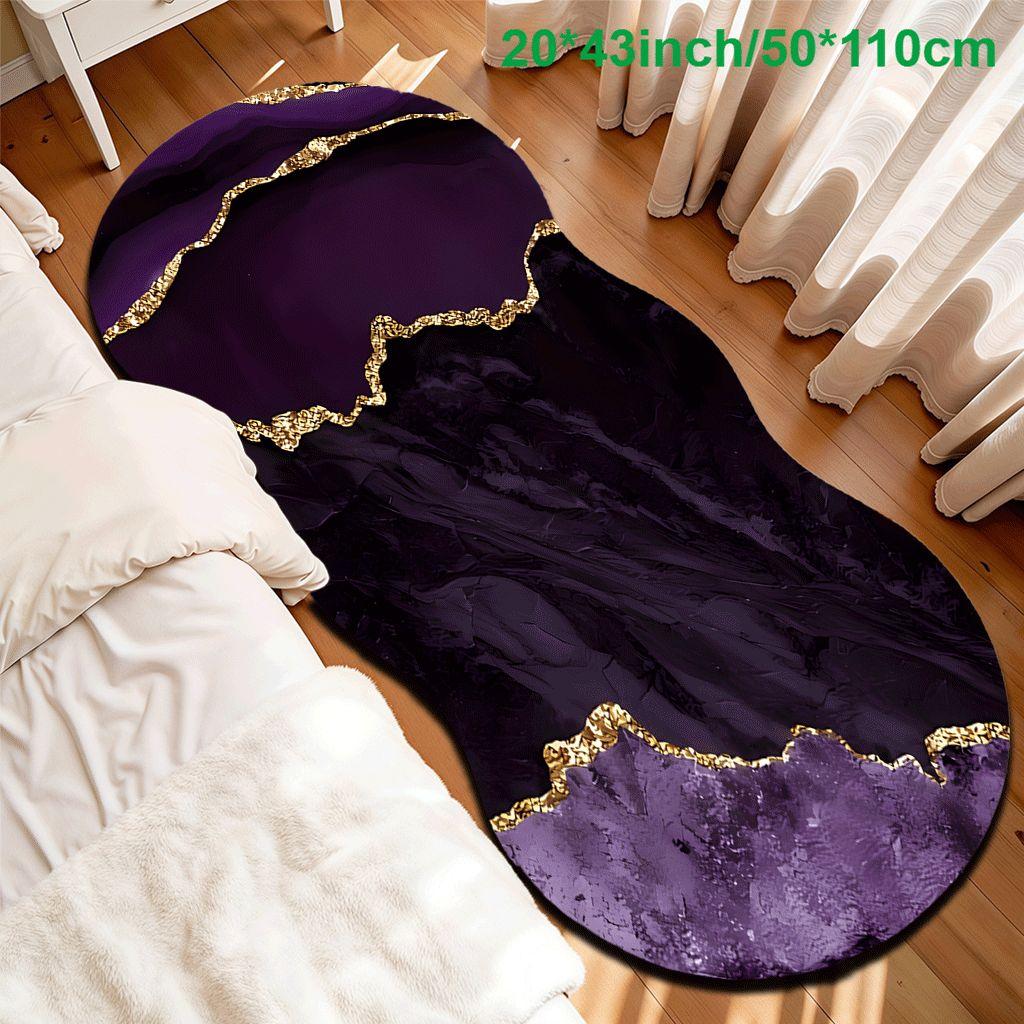 2D Flat velvet irregular shape carpet with purple marble and gold foil pattern, machine washable and non-slip design, suitable for bedrooms/rooms, all seasons of spring, summer, autumn and winter, as well as Valentine's Day, Christmas and Thanksgiving, du