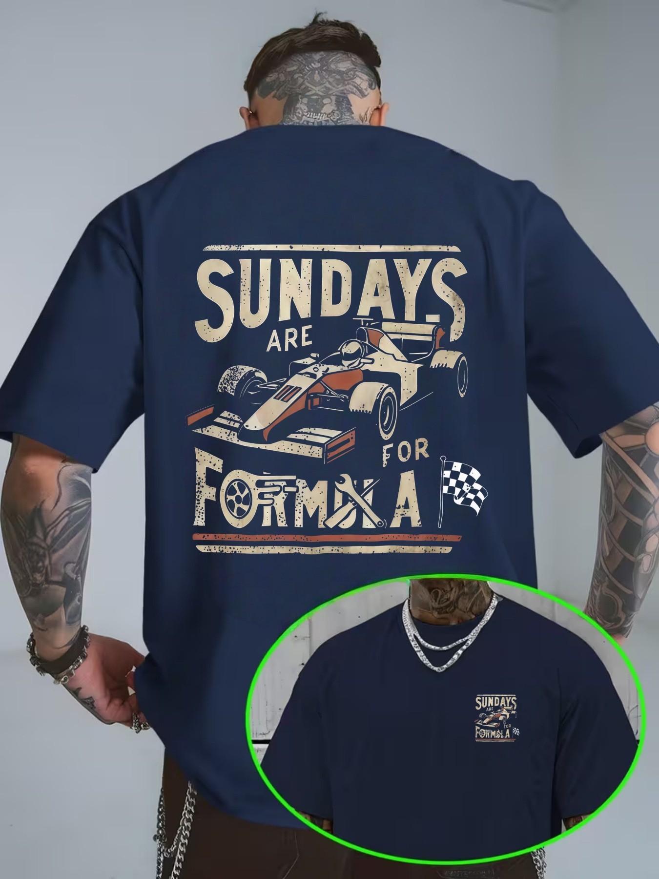 F1 Racing Print Vintage Cotton Short Sleeve T-Shirt, Casual Loose Fit, Home Wear, Daily, Tiktok Trend, Comfortable Unisex Top