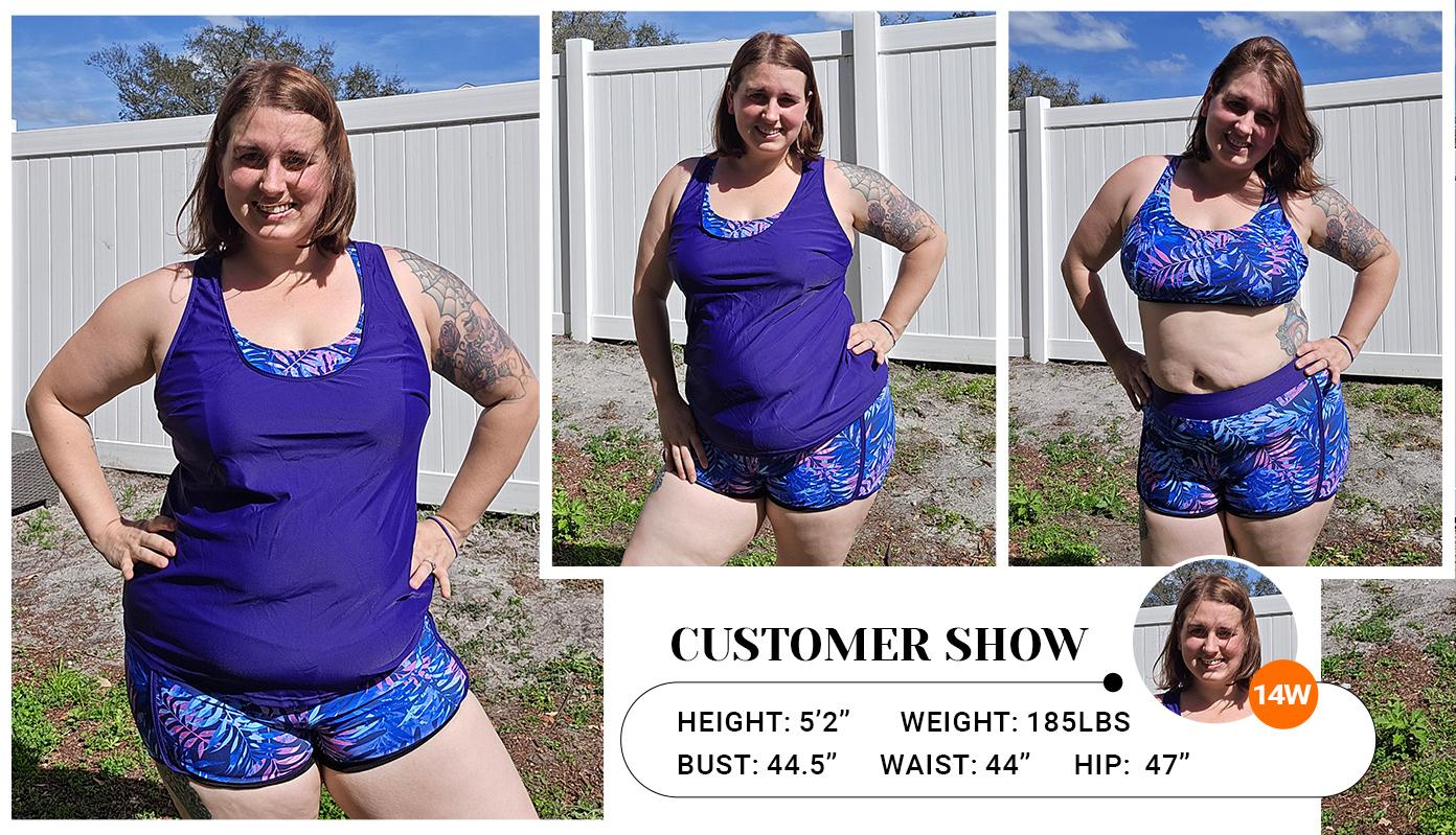 Holipick Women Plus Size Three Piece Tankini Swimsuits Tummy Control Bathing Suits with Boy Shorts Tank Top with Sports Bra