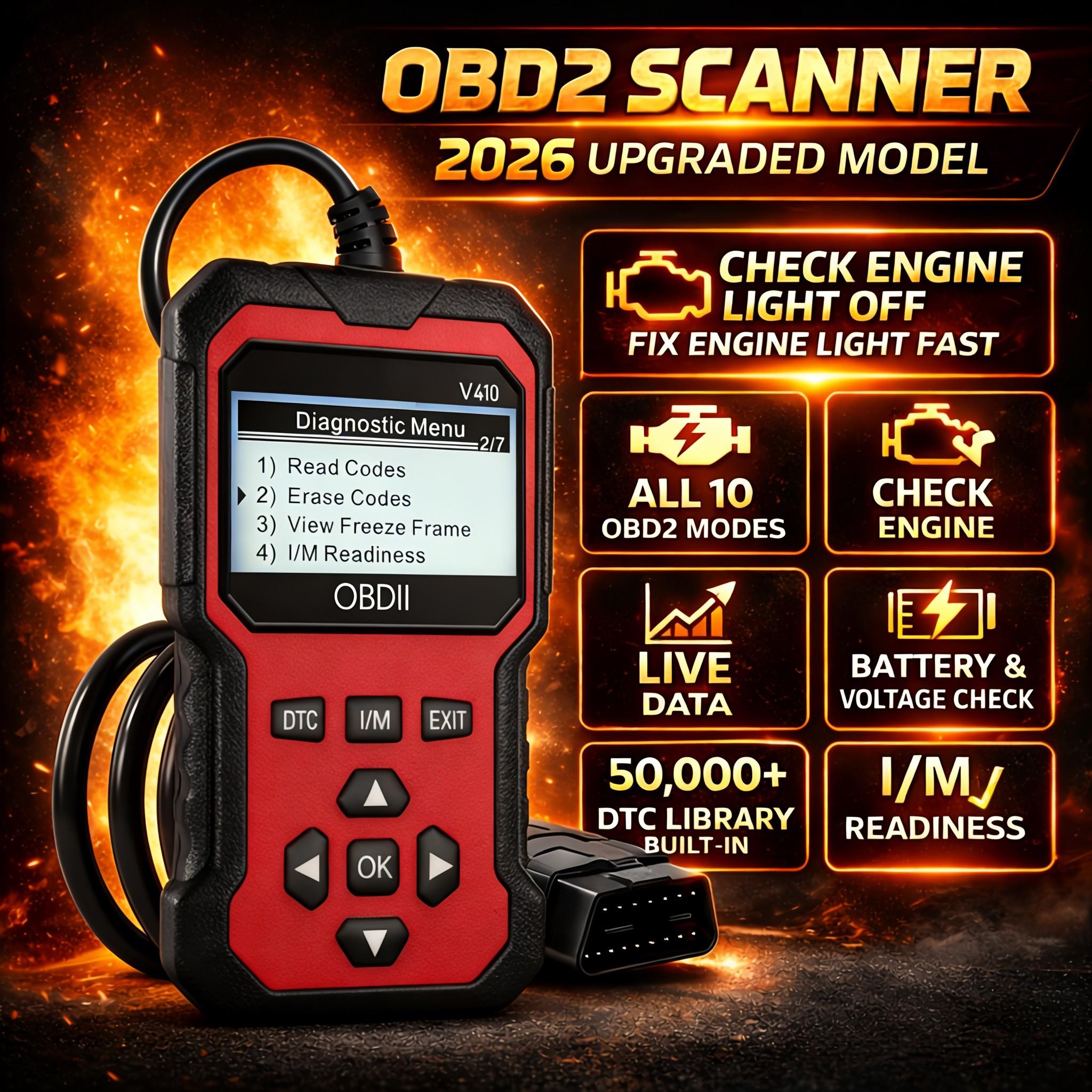 OBD2 Car Diagnostic Tool, OBDII Universal Diagnostic Tool, Integrated Engine Fault Detection, Fault Code Reading & Voltage Charging Test Functions