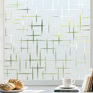 Window Privacy Frosted Glass Film, Decorative Privacy Cling, UV Blocking Static Cling Non-Adhesive Bathroom Glass Frosting Sticker, Cross Pattern, 17.5" x 78.7"