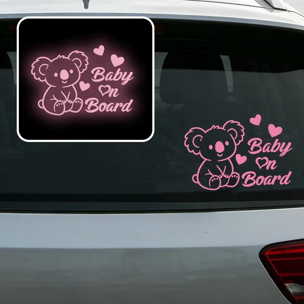 High-Intensity Reflective Baby on Board Car Sticker, Cute Koala Pattern Safety Reminder Decal , Night Visibility Car Window Body Bumper Sticker, Kids on Board Car Sticker, Car Window Stickers