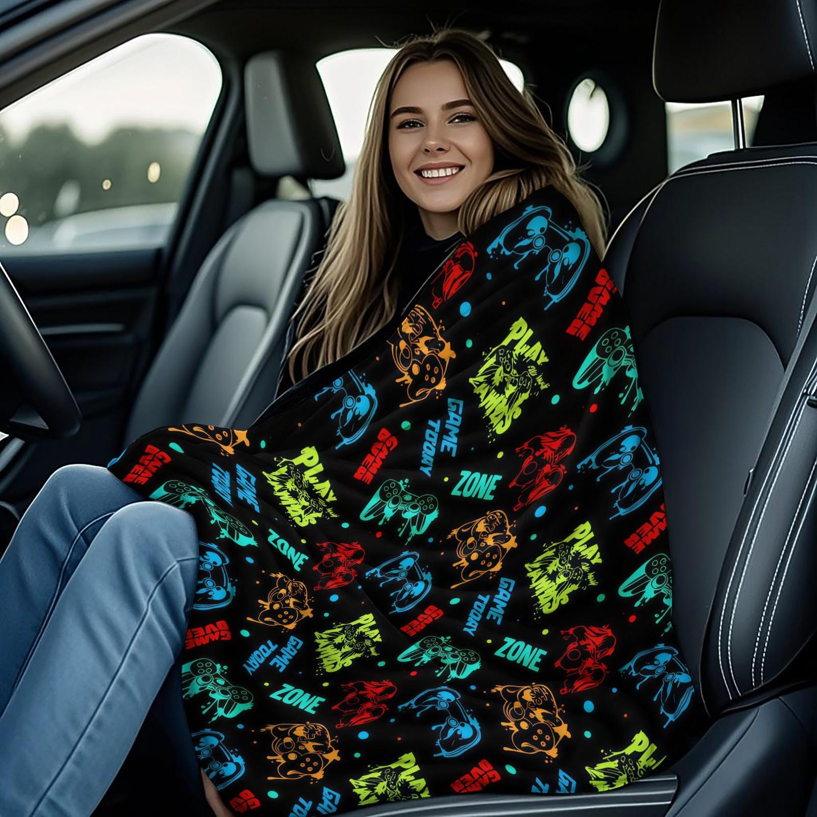 Multi-Style Gamer Throw Blanket, Soft Skin-Friendly Plush, Lightweight Cozy, Video Game Controller Print, for Couch Bed Office, All Seasons, for Boys Girls Teens, Aesthetic Room Decor
