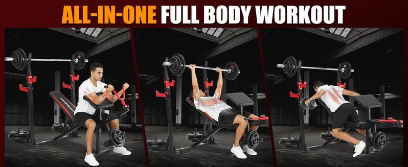 【TikTokShopBlackFriday】OPPSDECOR 900LBS Weight Bench Set with Squat Rack with Leg Extension Bench Press Set Workout for Home Gym dumbbell set foldable weight