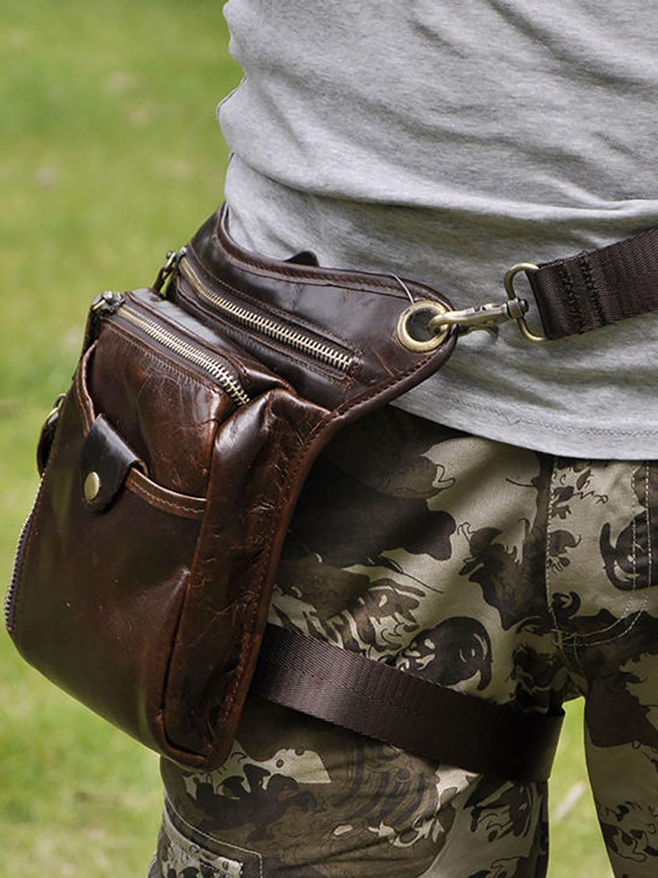 ravel Essential Multi-Functional Leather Bag, Large Capacity Crossbody/ Waist/Thigh/Hip Pouch with Multiple Pockets for International Trips & Weekend Getaways