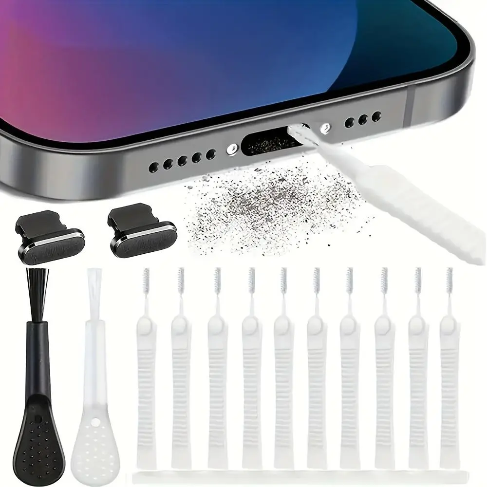 Wottler 14-Piece Durable Aluminum Alloy Multi-Tool Kit - Dust-Free Charging Port & Camera Cleaner, Brushes, Cotton Swabs, Microfiber Cloth - For iPhone 14/13/12/11 Pro Max, Smartphones & Devices