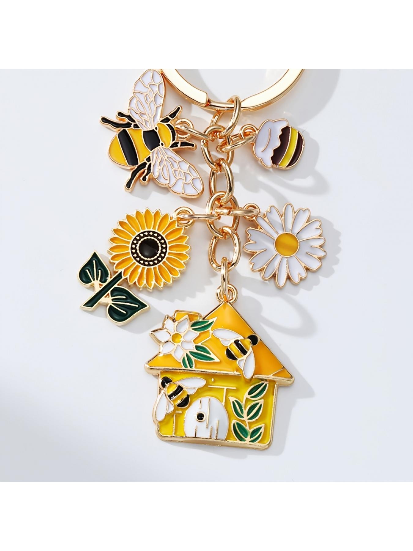 1pc Alloy Dripping Oil Bee Keychain - Featuring Bee, Daisy, Sunflower, Honey, And House Pendants, Part of The Insect Series Keychain, Suitable for Decorating Backpacks And Wallets, a Gift Option for Teacher'S Day And Valentine'S Day