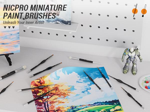 Nicpro Miniature Paint Brushes Dry Brush - 12Pack Model Paint Brush Set for Acrylic Watercolor, Micro Detail Paint Brushes & Dry Brush Set for Miniature Model, Paint by Number