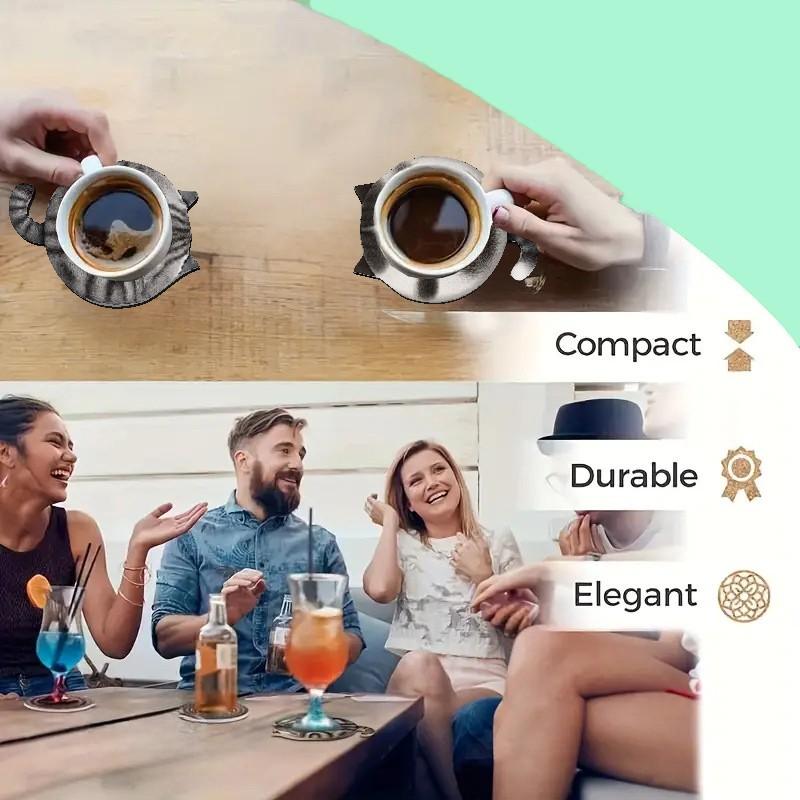 🍻🐾 Set of 6 Wood Drink Coasters - Cute Cat Series for Pub Bar Kitchen - Rustic Wooden Table Protector for Coffee Beer Mug - Farmhouse Bathroom Home Decor Accessories